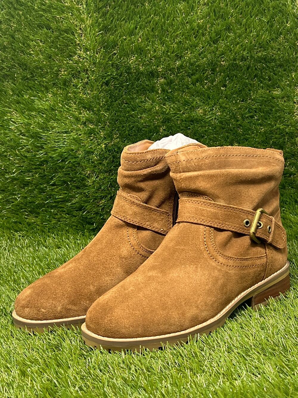 Earth Women's 8M Thrill Buckle Cognac Suede Brown Booties